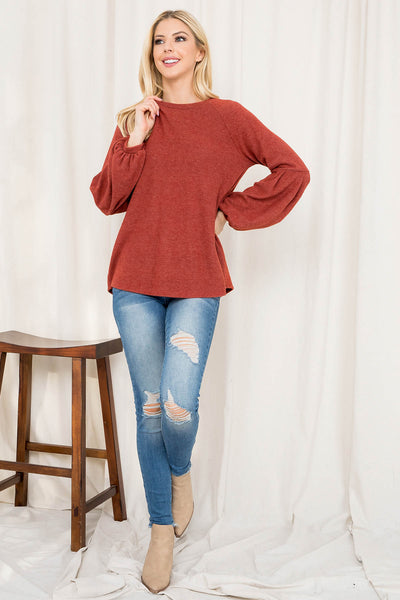 PUFF SLEEVE ROUND NECK CASHMERE TOP 1-2-2-2 (NOW $5.75 ONLY!)