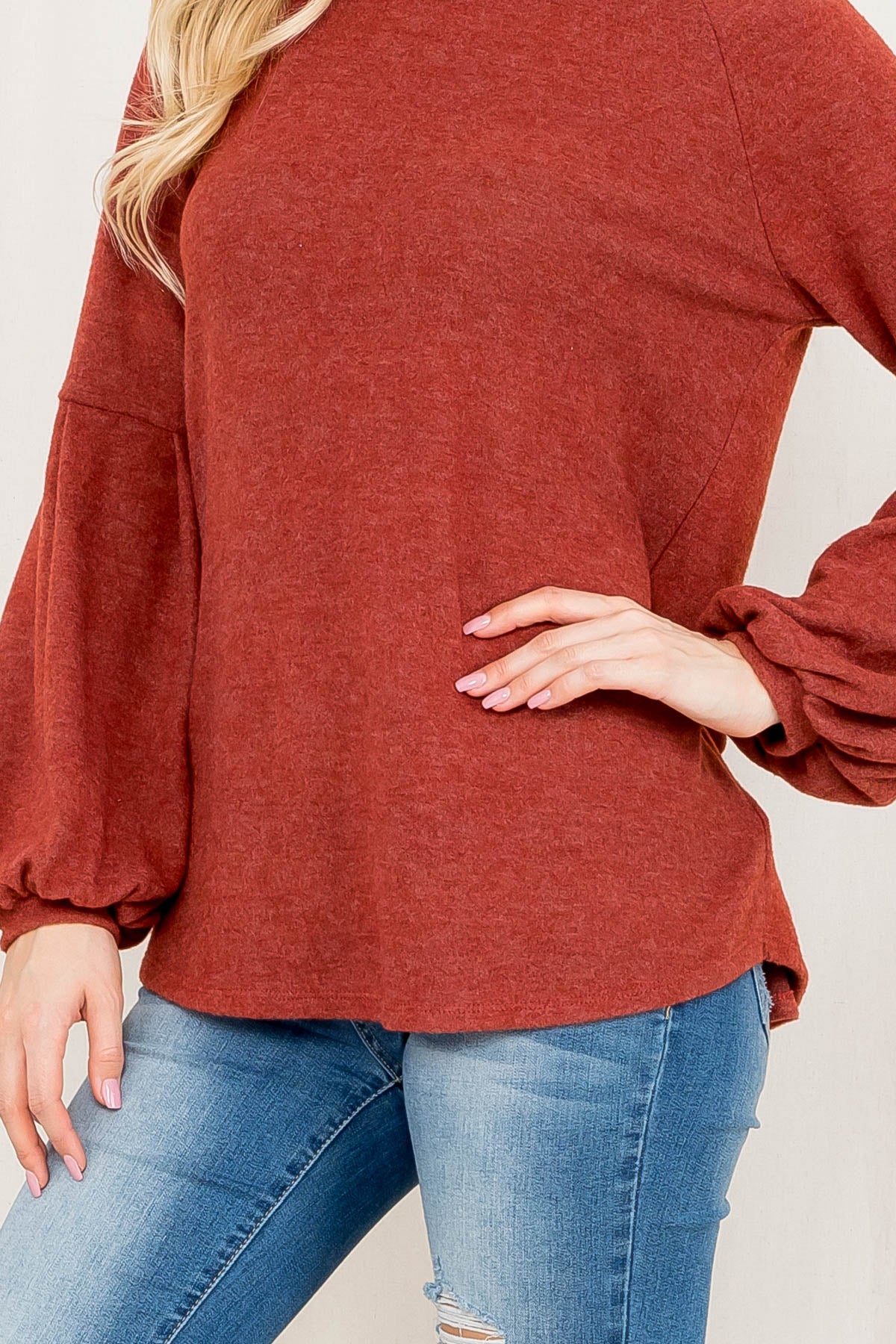 PUFF SLEEVE ROUND NECK CASHMERE TOP 1-2-2-2 (NOW $5.75 ONLY!)