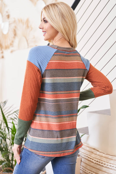 MULTI-COLOR WAFFLE SLEEVE STRIPES RIB TOP 1-2-2-2 (NOW $5.75 ONLY!)