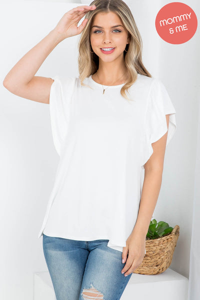 FLUTTER SLEEVE ROUND NECK SOLID TOP 1-2-2-2