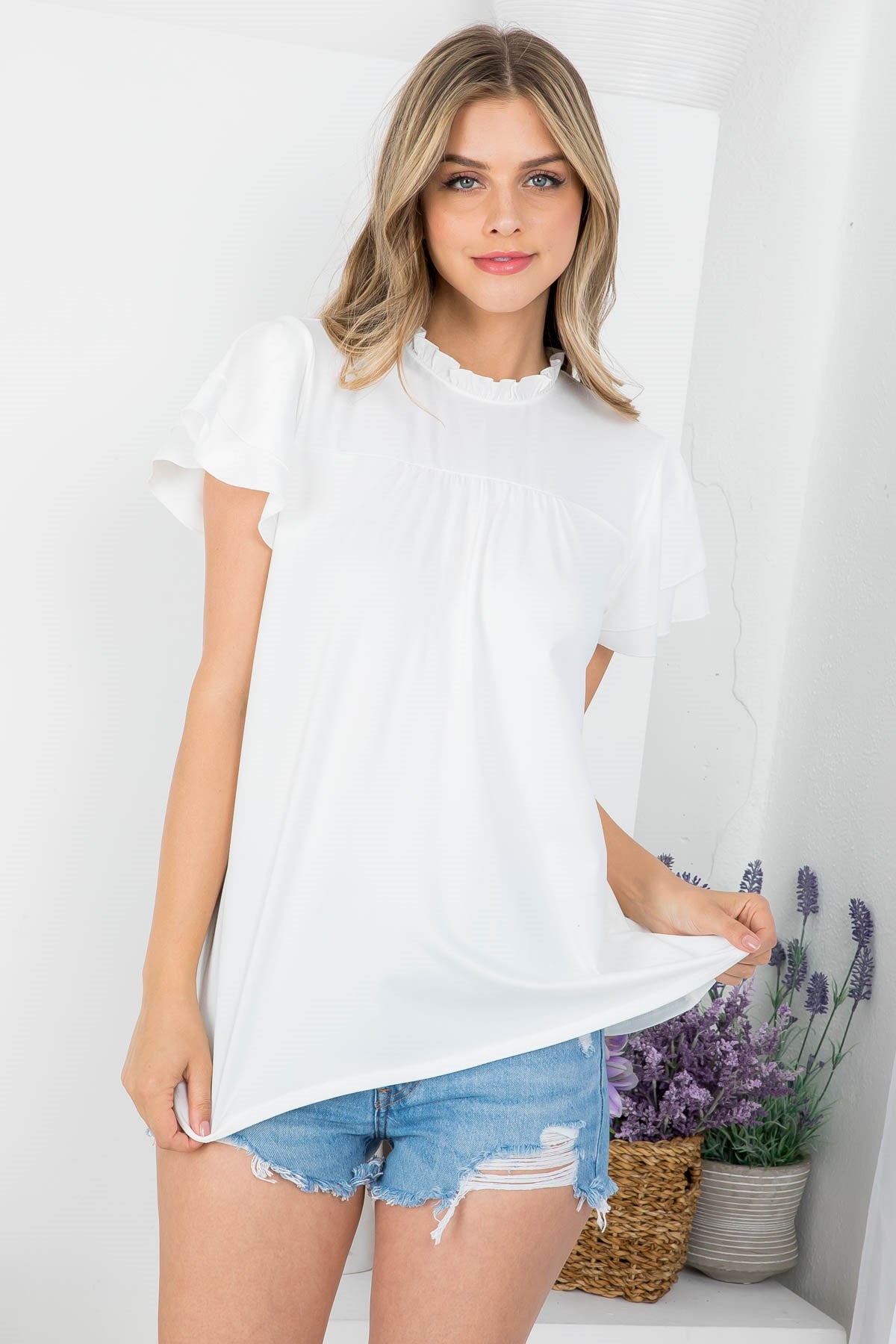 PLUS SIZE MERROW MOCK NECK LAYERED RUFFLE SLEEVE TOP 3-2-1 (NOW $4.75 ONLY!)