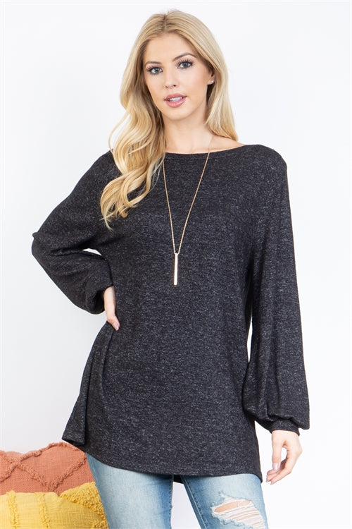 PPT21175-PUFF SLEEVED BOAT NECK BRUSHED HACCI TOP 1-2-2-2