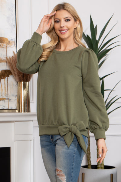 HEM RIBBON TIE DETAIL LONG SLEEVE TOP 1-2-2-2 (NOW $11.75 ONLY!)