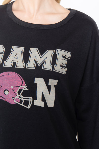 "GAME ON" PRINTED ROUND NECK PULLOVER TOP (NOW $6.75 ONLY!)