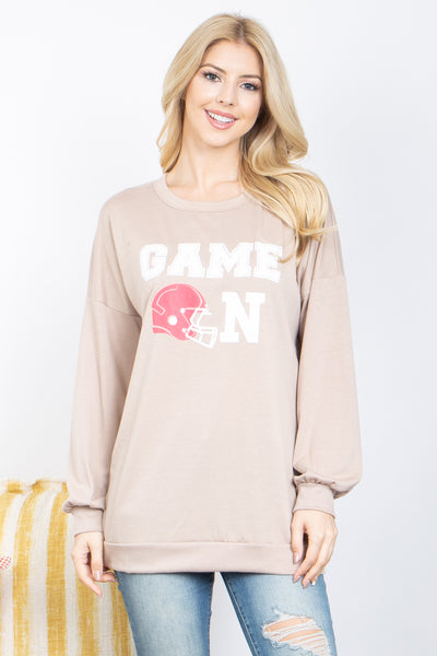 "GAME ON" PRINTED ROUND NECK PULLOVER TOP (NOW $6.75 ONLY!)