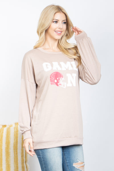 "GAME ON" PRINTED ROUND NECK PULLOVER TOP (NOW $6.75 ONLY!)