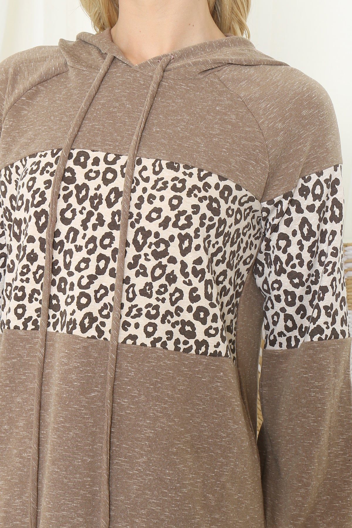 PPT21514-MCTP - ANIMAL PRINT CONTRAST PUFF SLEEVE HOODIE TOP- MOCHA-TAUPE 1-1-1-1