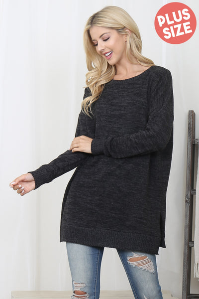 PLUS SIZE LONG SLEEVE MIR PD BRUSH SWEATER TOP 3-2-1