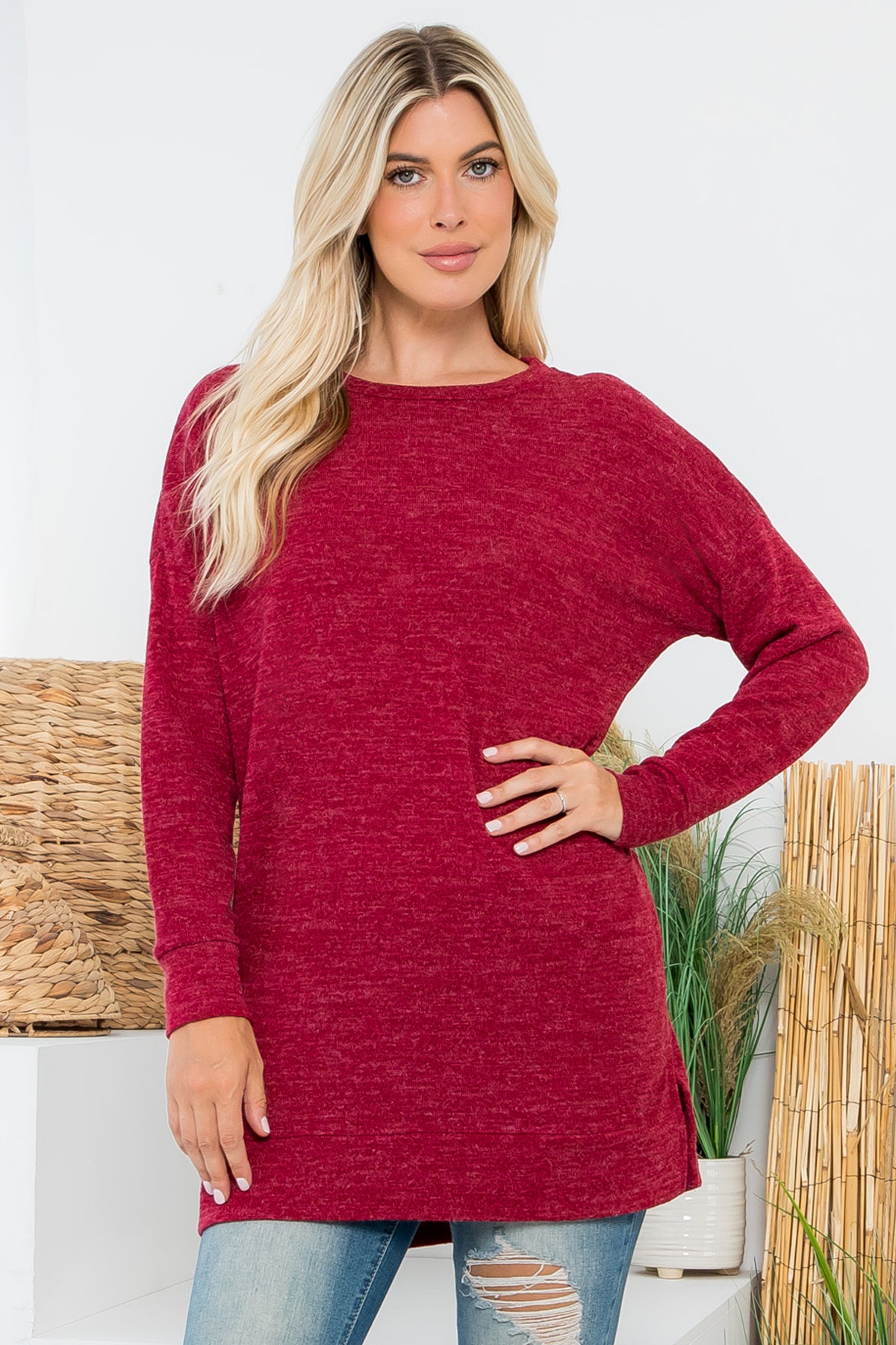 LONG SLEEVE HAIR MIR PULLOVER TOP 1-1-1-1