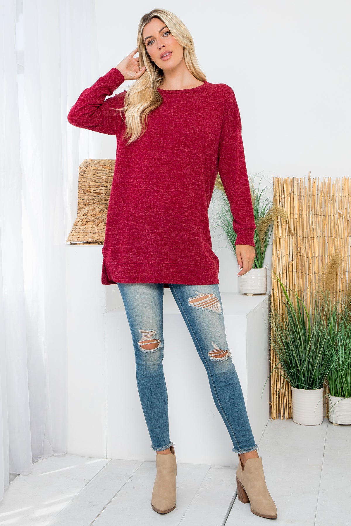 LONG SLEEVE HAIR MIR PULLOVER TOP 1-1-1-1