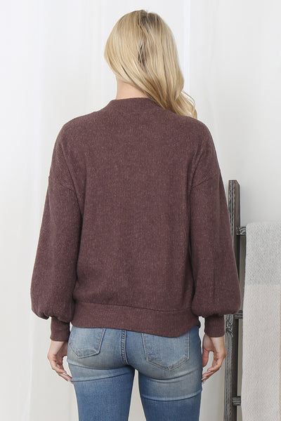 RIB LONG SLEEVE MOCK NECKLINE SWEATER TOP 1-1-1-1