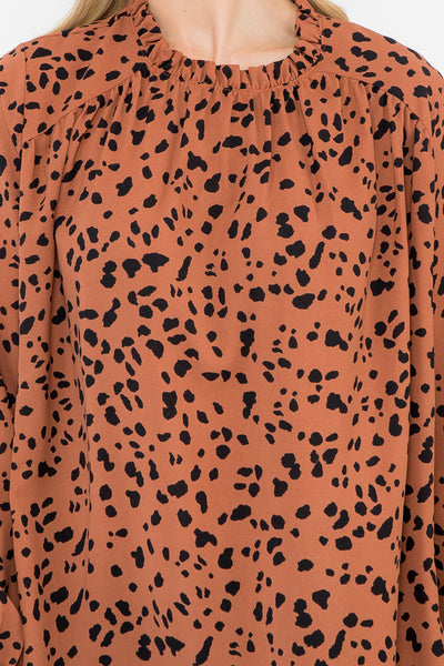 PUFF SLEEVE MERROW NECKLINE ANIMAL PRINT WOVEN TOP 1-2-2-1 (NOW $8.75 ONLY!)