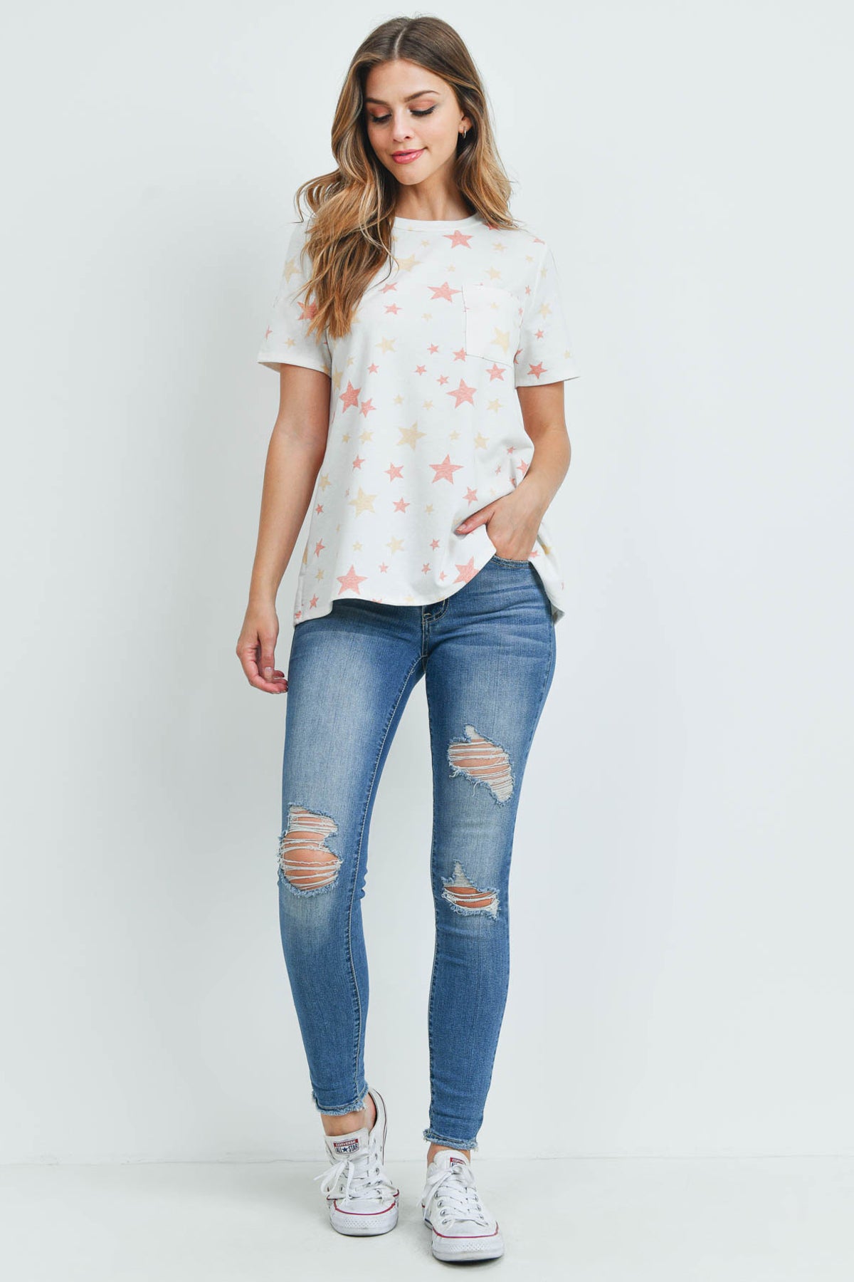 STAR PRINT SHORT SLEEVES ROUND NECK TOP 1-2-2-2