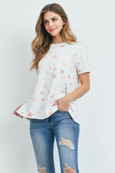 STAR PRINT SHORT SLEEVES ROUND NECK TOP 1-2-2-2