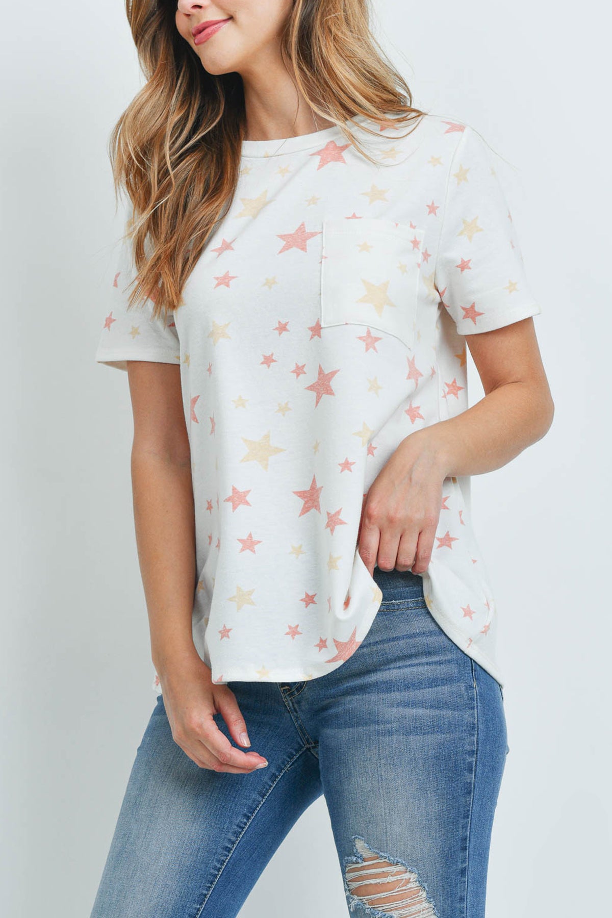 STAR PRINT SHORT SLEEVES ROUND NECK TOP 1-2-2-2