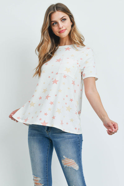 STAR PRINT SHORT SLEEVES ROUND NECK TOP 1-2-2-2