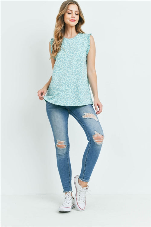 PPT2338-LEOPARD PRINT RUFFLE CAP SLEEVE TOP 1-2-2-2