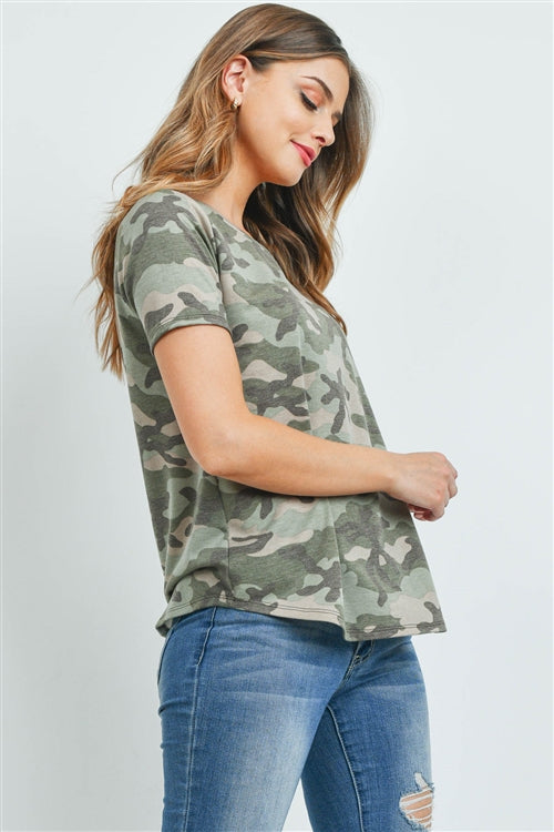 PPT2367-CAMO PRINT SHORT SLEEVES ROUND HEM TOP 1-2-2-2