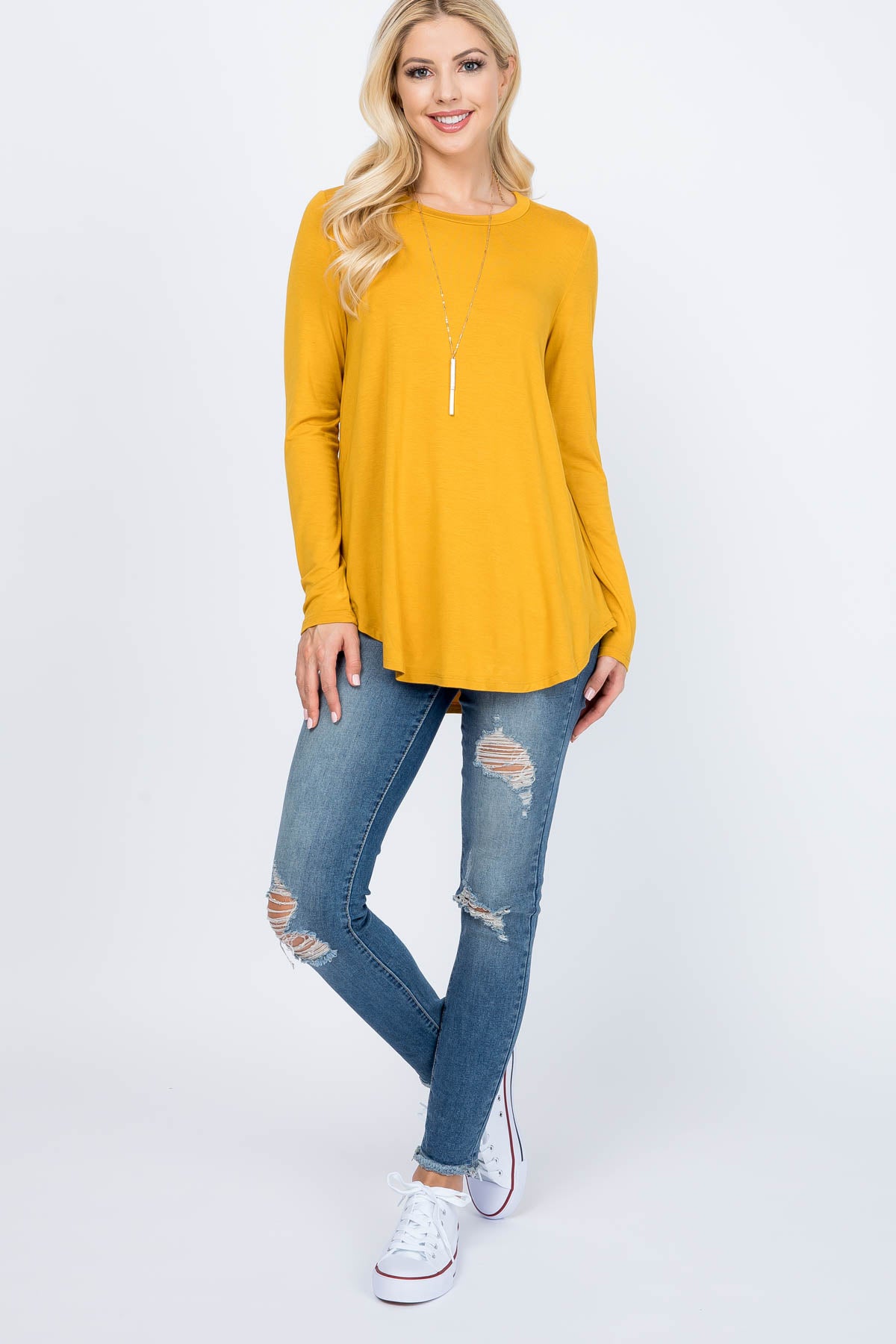 LONG SLEEVE DOLPHIN HEM SOLID TOP 1-2-2-2