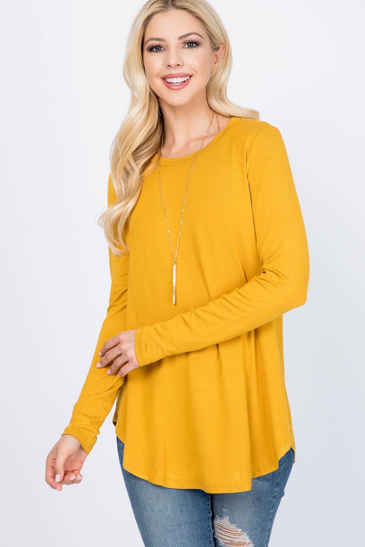 LONG SLEEVE DOLPHIN HEM SOLID TOP 1-2-2-2