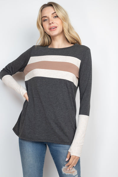 THUMBHOLE LONG SLEEVE RIB CONTRAST TOP 1-2-2-2 (NOW $6.75 ONLY! )