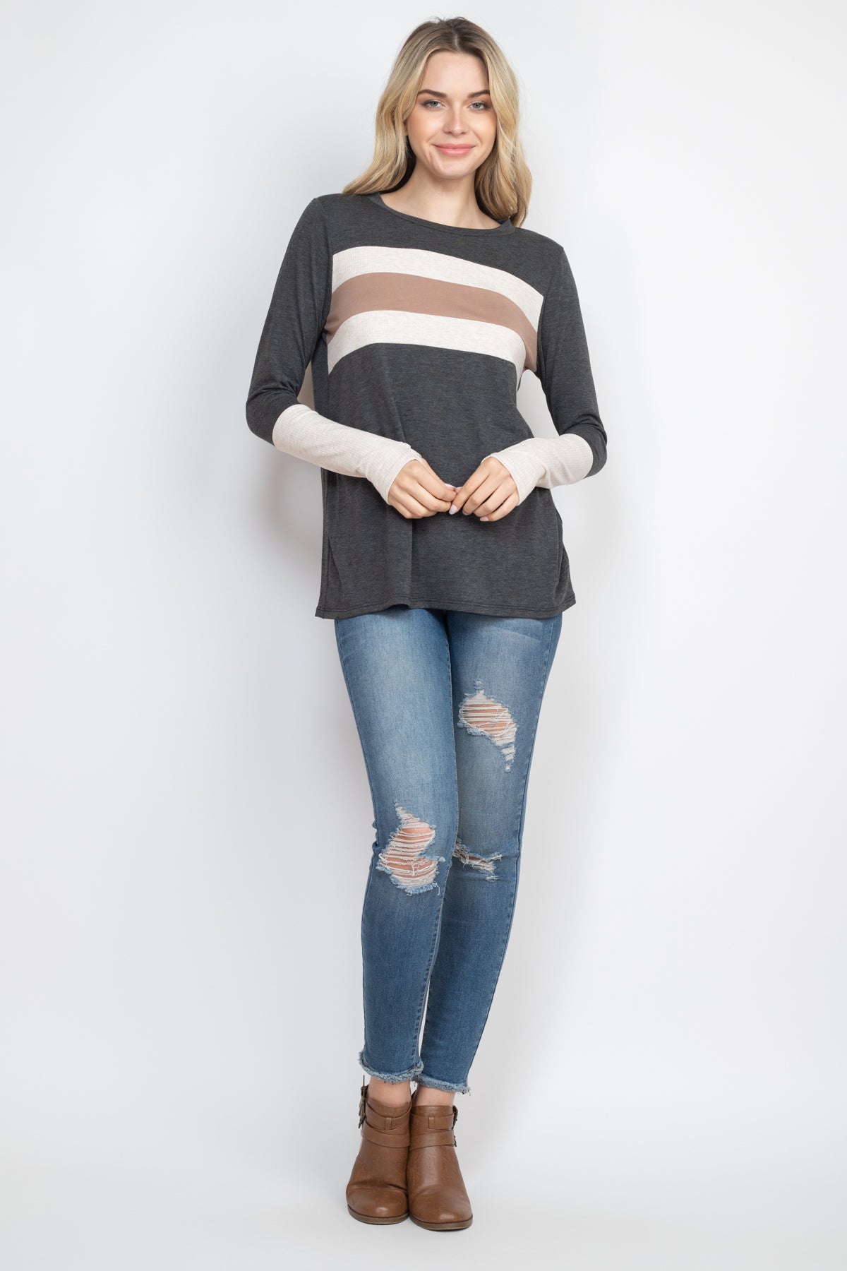 THUMBHOLE LONG SLEEVE RIB CONTRAST TOP 1-2-2-2 (NOW $6.75 ONLY! )