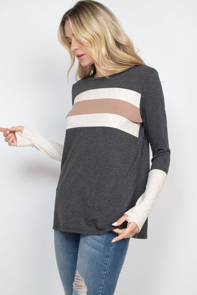 THUMBHOLE LONG SLEEVE RIB CONTRAST TOP 1-2-2-2 (NOW $6.75 ONLY! )