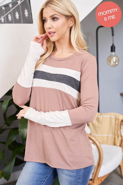 THUMBHOLE LONG SLEEVE RIB CONTRAST TOP 1-2-2-2 (NOW $6.75 ONLY! )