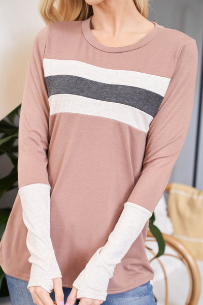 THUMBHOLE LONG SLEEVE RIB CONTRAST TOP 1-2-2-2 (NOW $6.75 ONLY! )