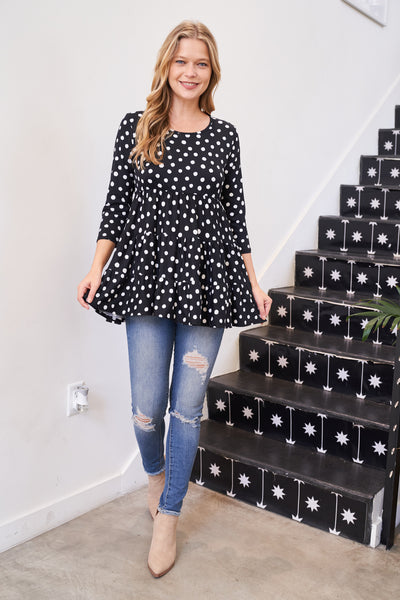 QUARTER SLEEVE POLKA DOT TIERED TOP 1-2-2-2 (NOW $3.00 ONLY!)