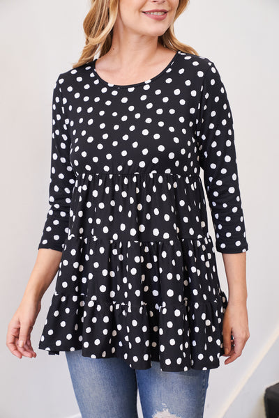 QUARTER SLEEVE POLKA DOT TIERED TOP 1-2-2-2 (NOW $3.00 ONLY!)