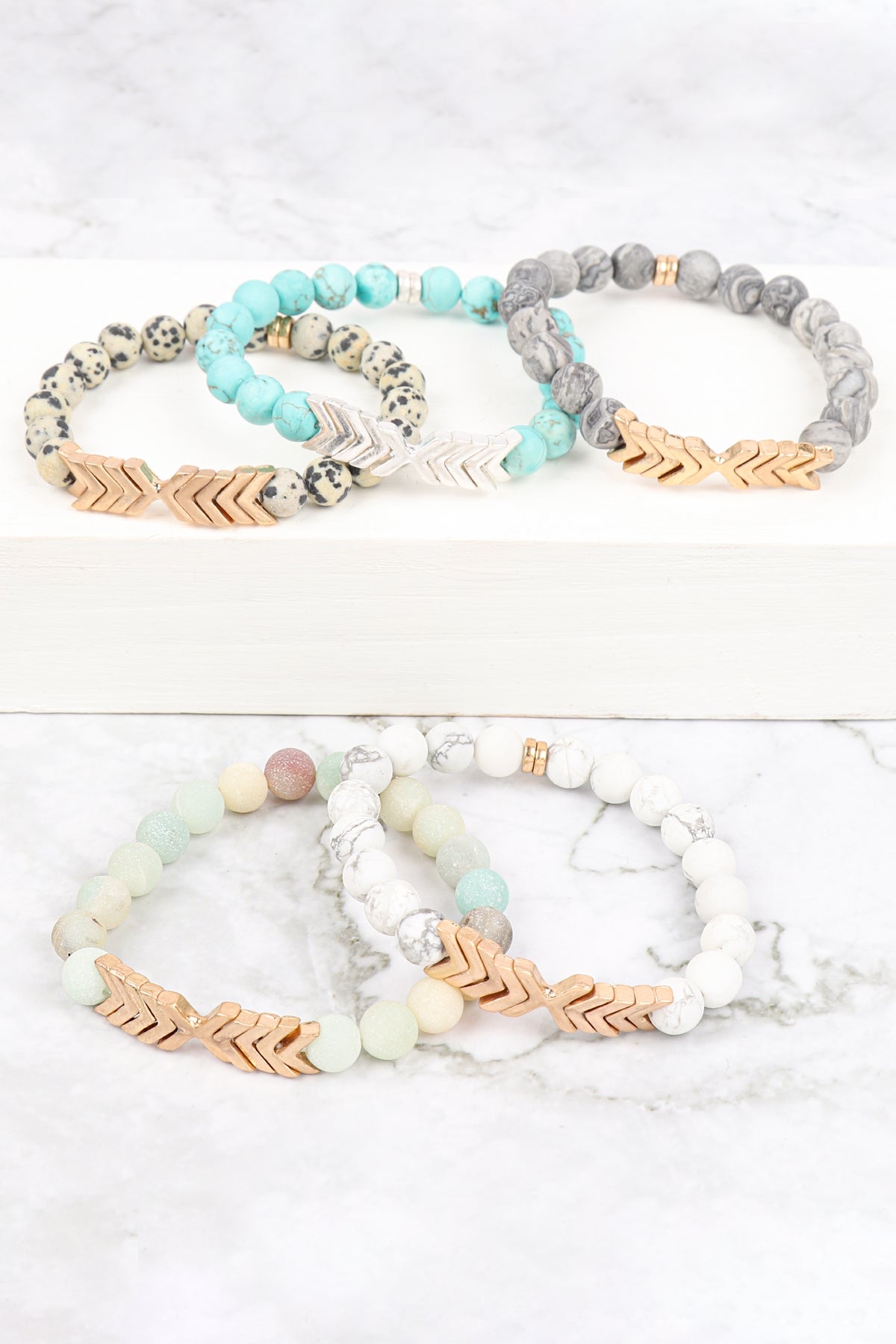 CHEVRON NATURAL STONE STRETCH BRACELET