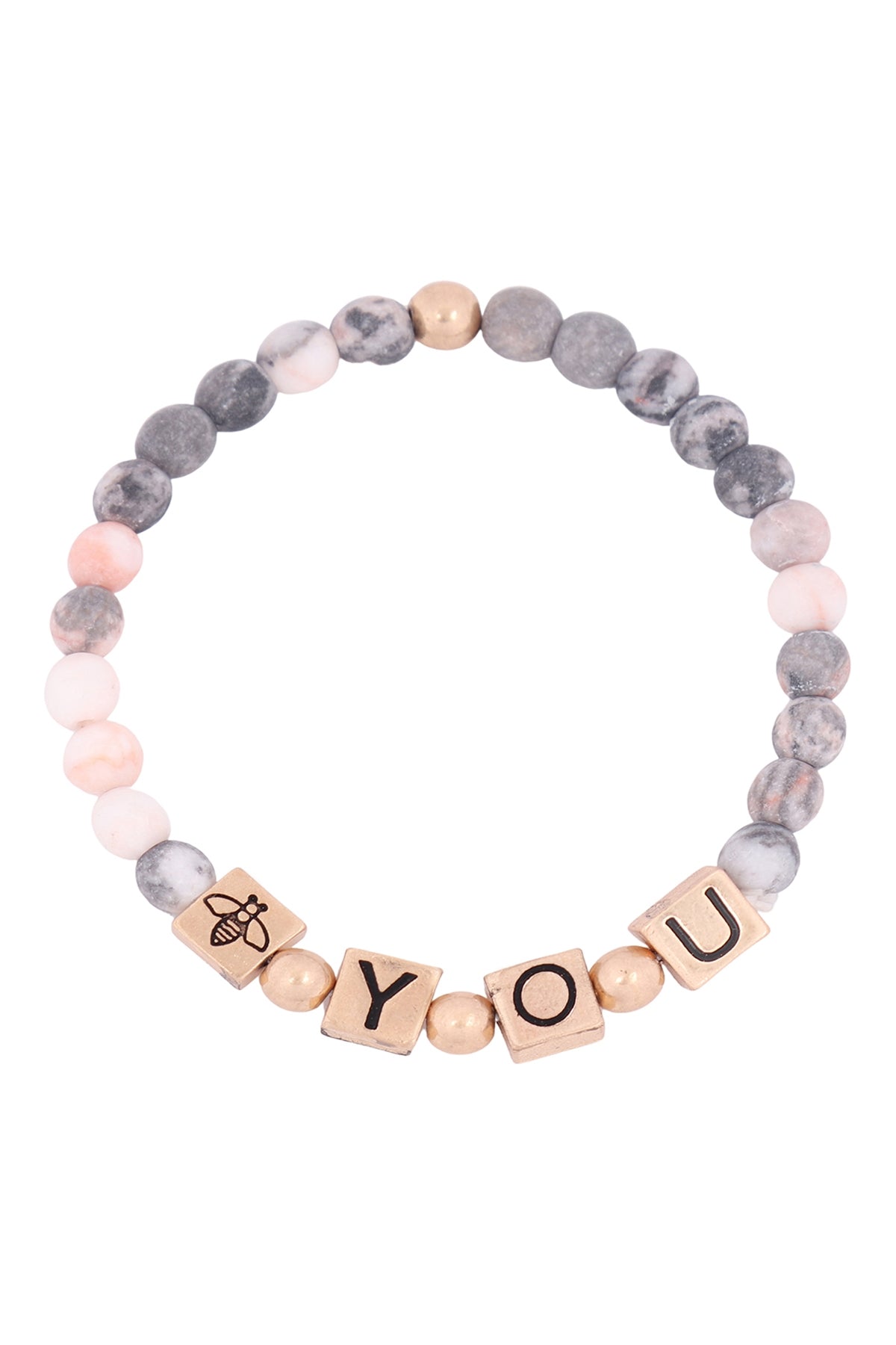 Y.O.U METAL BLOCK NATURAL STONE STRETCH BRACELET