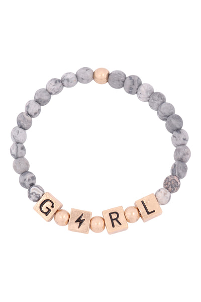 GIRL METAL BLOCK NATURAL STONE STRETCH BRACELET