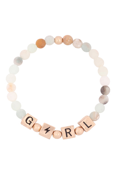 GIRL METAL BLOCK NATURAL STONE STRETCH BRACELET