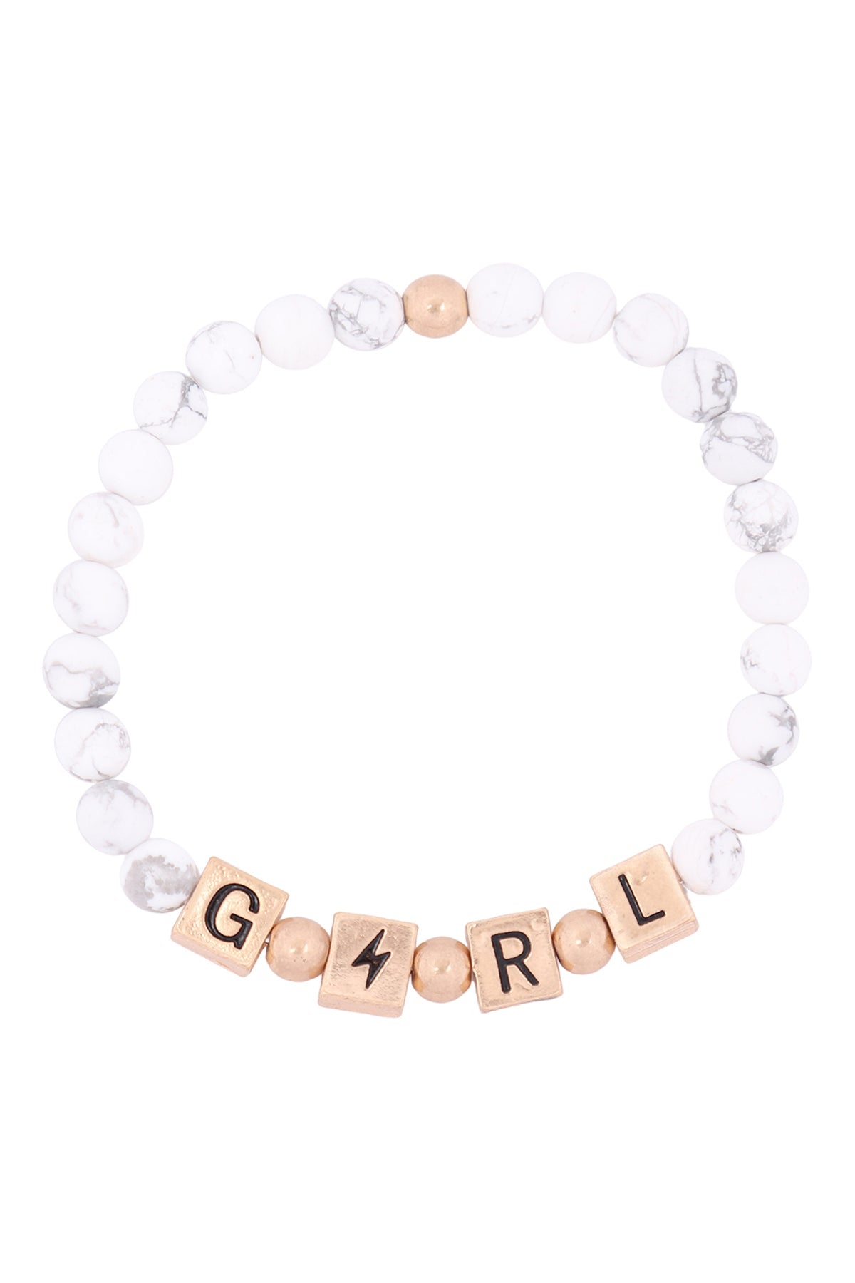 GIRL METAL BLOCK NATURAL STONE STRETCH BRACELET