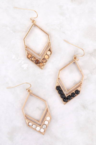 CHEVRON W/ NATURAL STONE DROP FISH HOOK EARRINGS