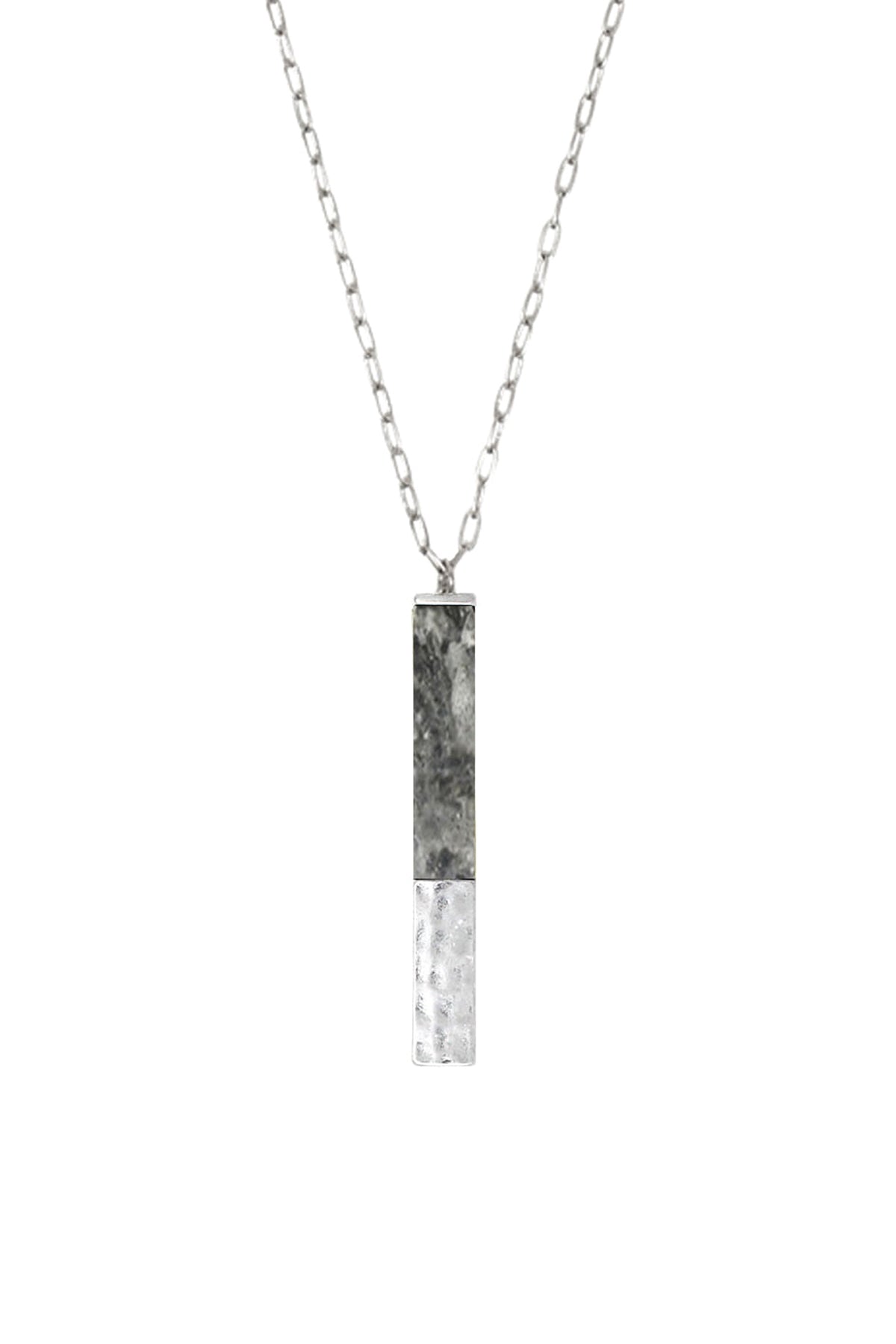 LONG STONE HALF METAL PENDANT NECKLACE