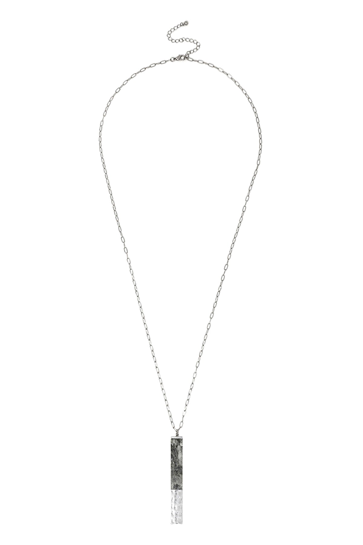 LONG STONE HALF METAL PENDANT NECKLACE