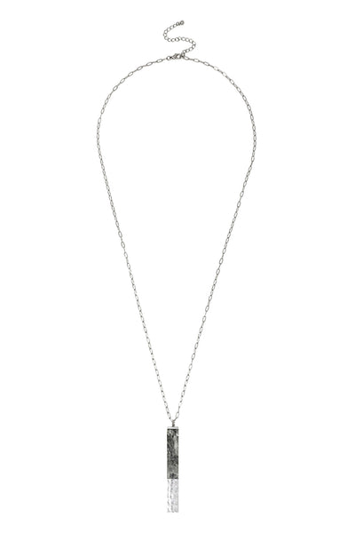 LONG STONE HALF METAL PENDANT NECKLACE