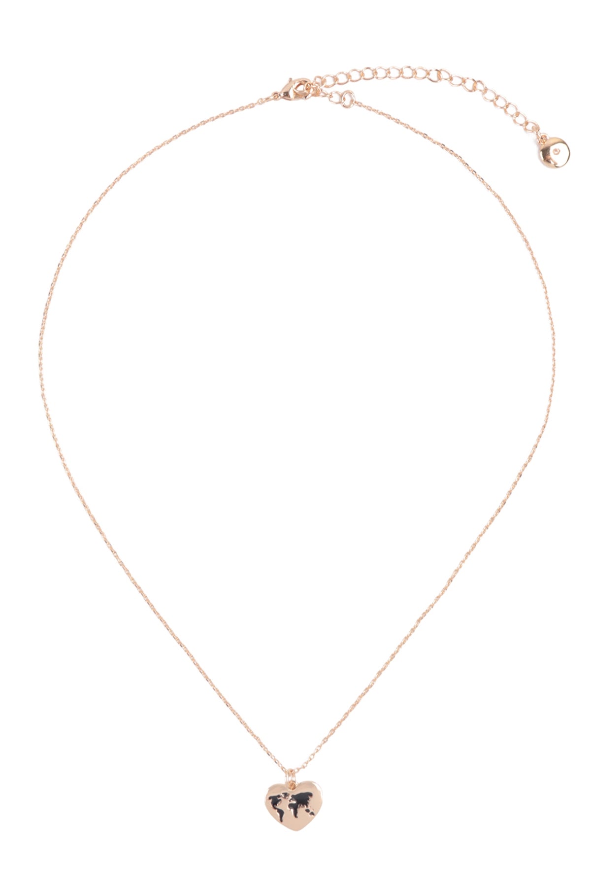 GLOBE TRAVEL HEART PENDANT BRASS NECKLACE