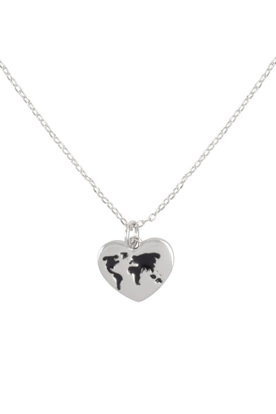 GLOBE TRAVEL HEART PENDANT BRASS NECKLACE