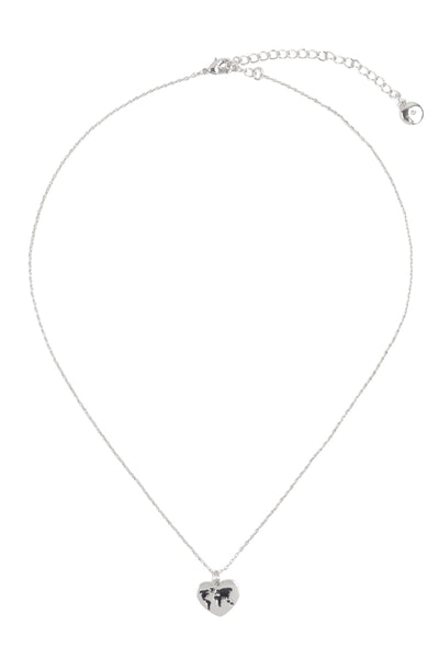 GLOBE TRAVEL HEART PENDANT BRASS NECKLACE