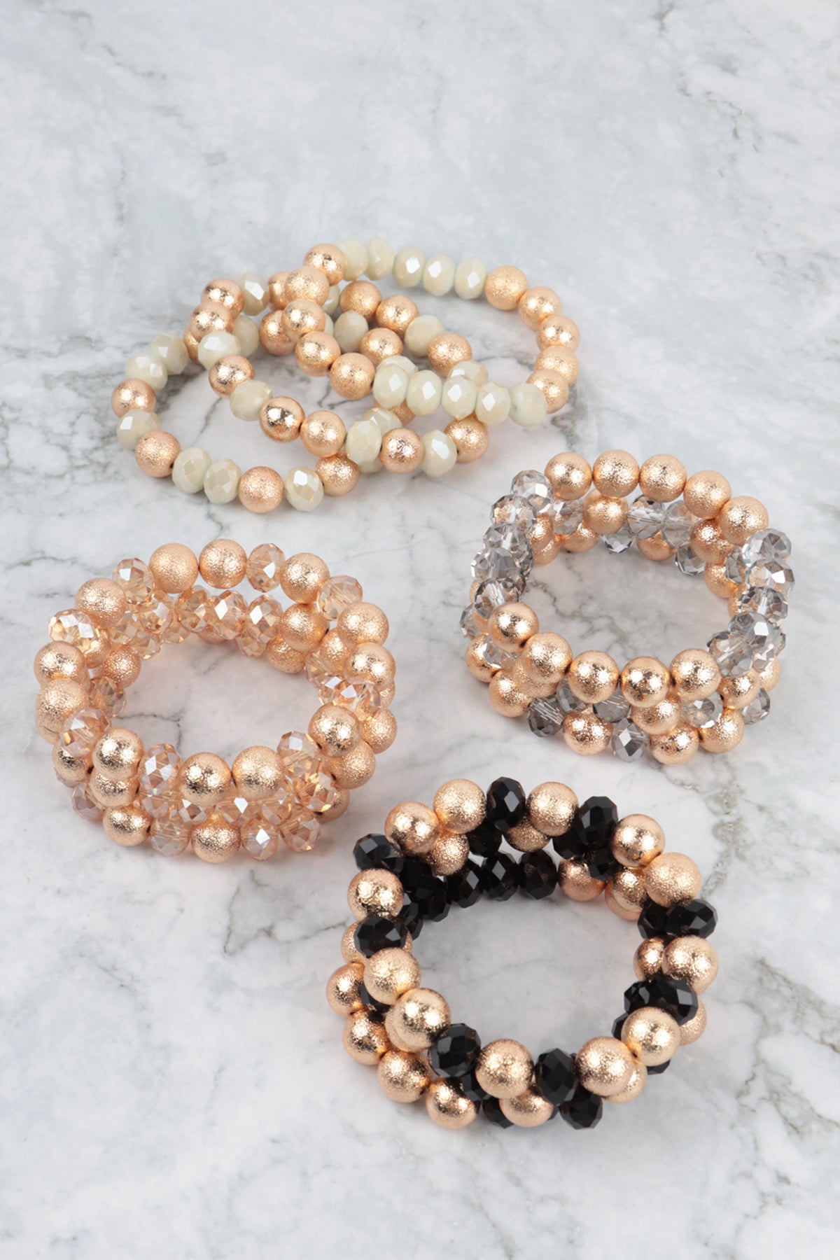 3 LINES STACKABLE TEXTURED CCB AND RONDELLE BEADS BRACELET