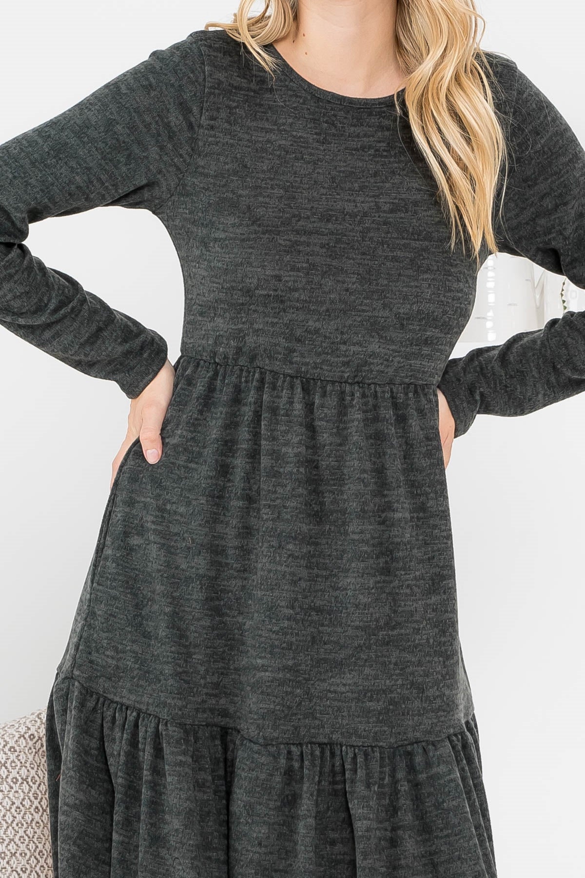 BRUSHED HACCI TIERED POCKET DRESS