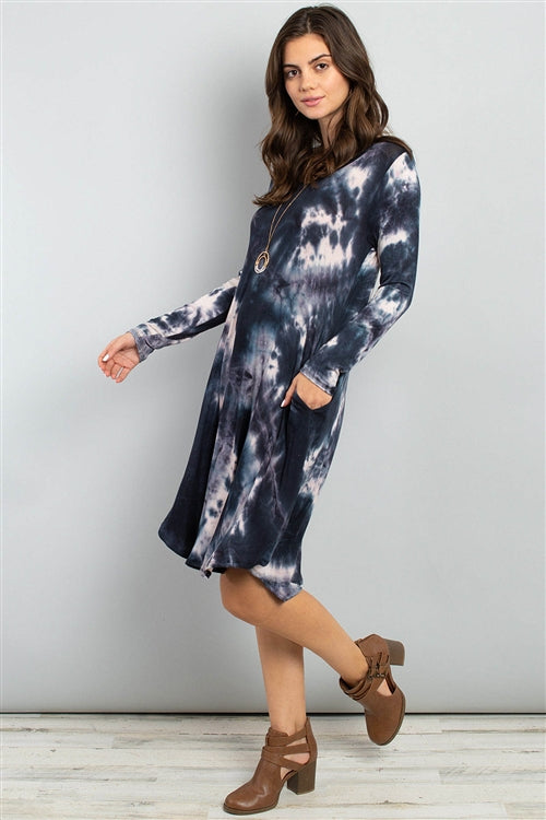 RFD1121-RTD007BKIV-TIE DYE V-NECK ROUNDED HEM MIDI DRESS 1-2-2-2