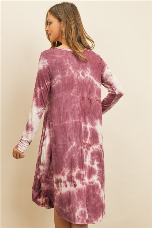 RFD1121-RTD007MSIV-TIE DYE V-NECK ROUNDED HEM MIDI DRESS 1-2-2-2
