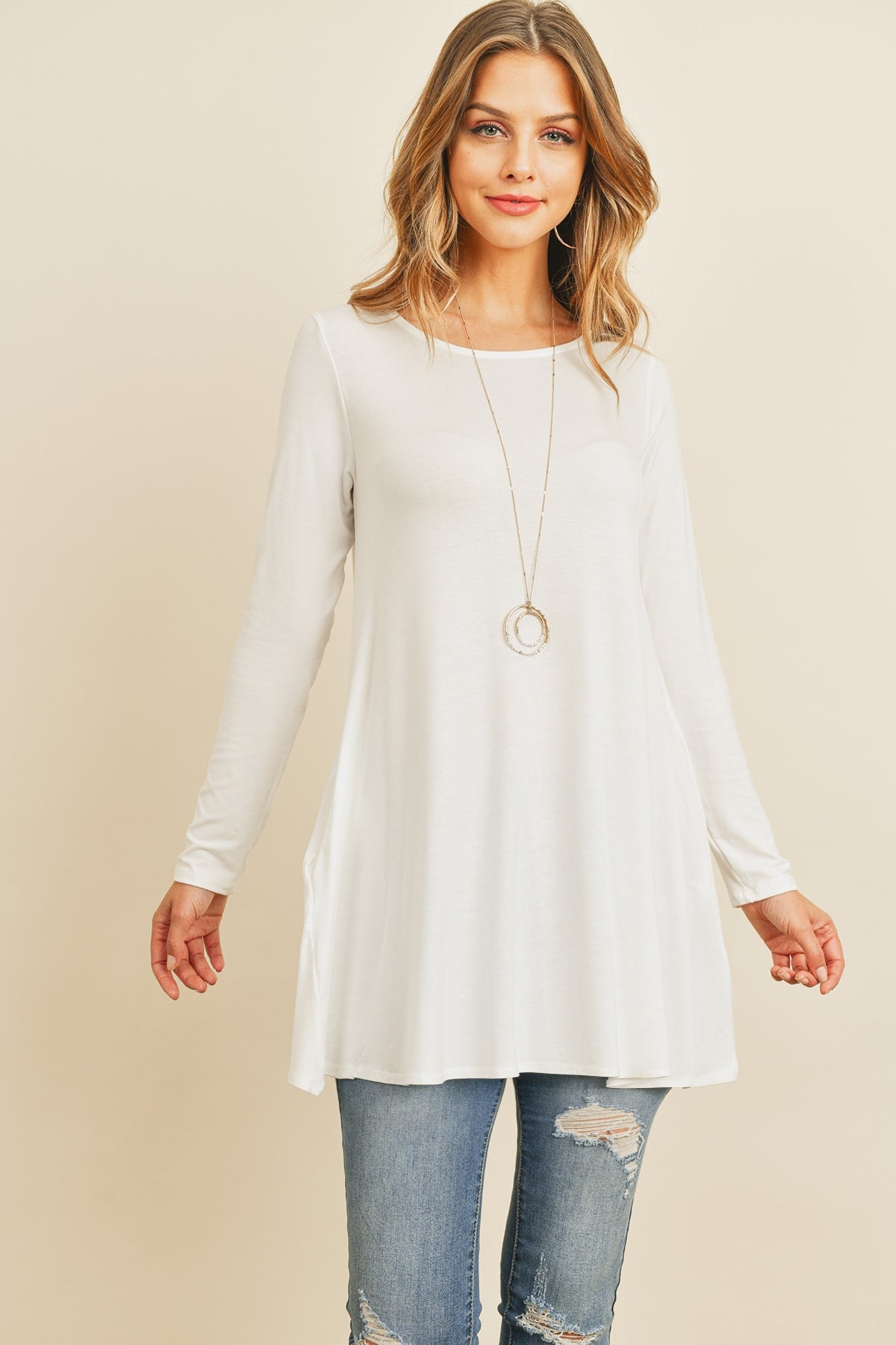 SOLID LONG SLEEVED ROUND NECK KNOT TOP 1-2-2-2