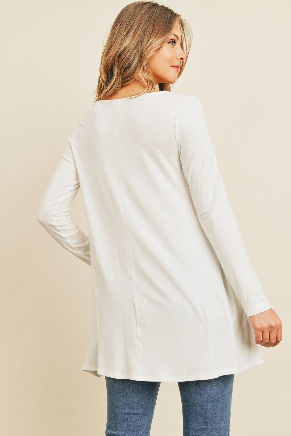 SOLID LONG SLEEVED ROUND NECK KNOT TOP 1-2-2-2