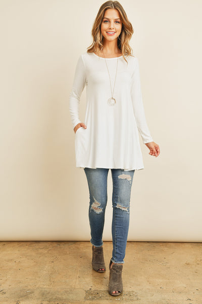 SOLID LONG SLEEVED ROUND NECK KNOT TOP 1-2-2-2